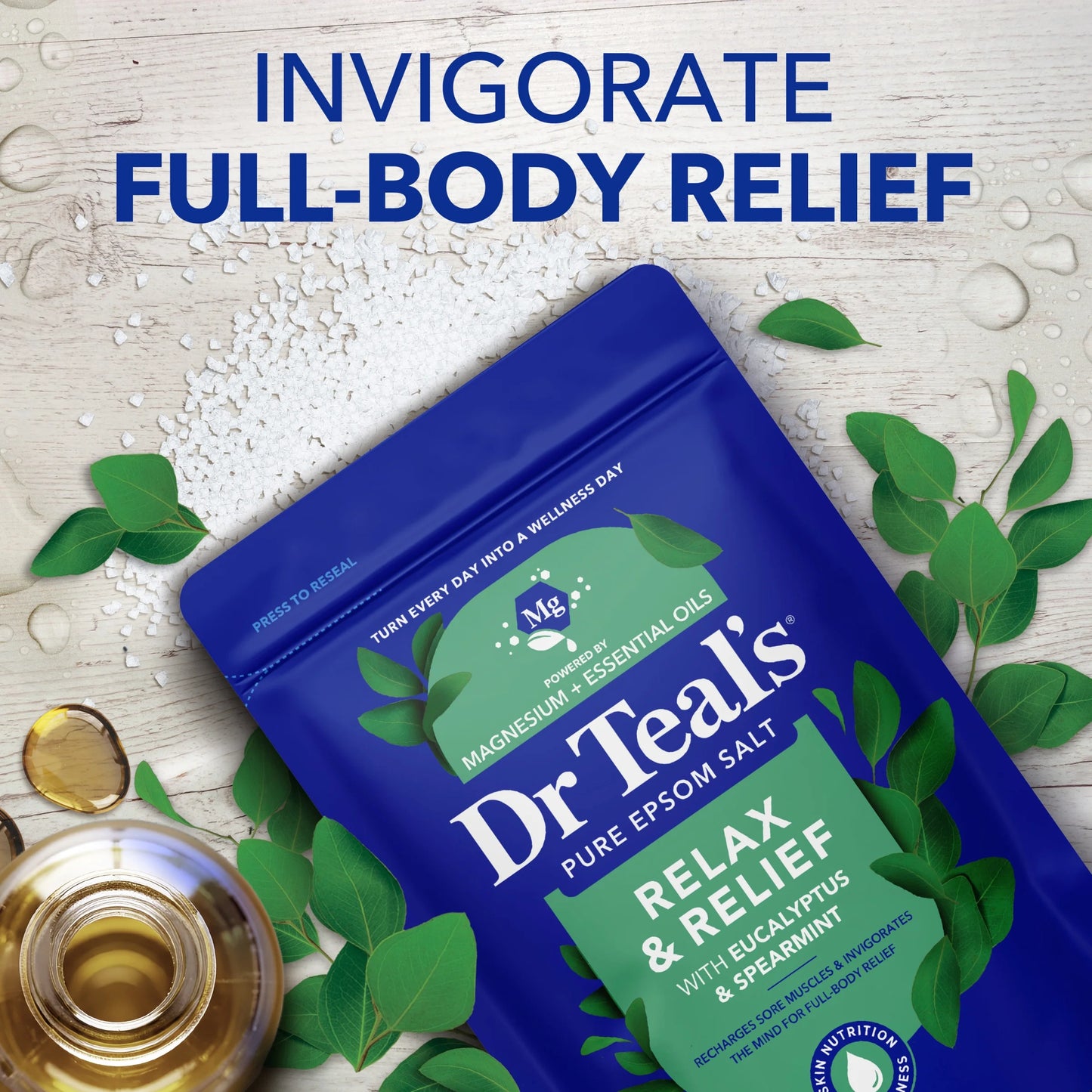 Epsom Salt Magnesium Soak, Relax & Relief with Eucalyptus & Spearmint, 3 Lbs