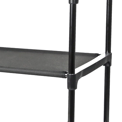 4 Shelf Closet Storage Organizer for Clothes with 2 Fabric Bins, Black, Metal Frame